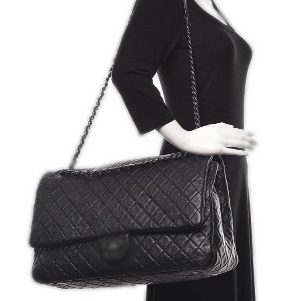 Luxury airline calfskin leather  Quilted Black Bag Chain XXL oversized